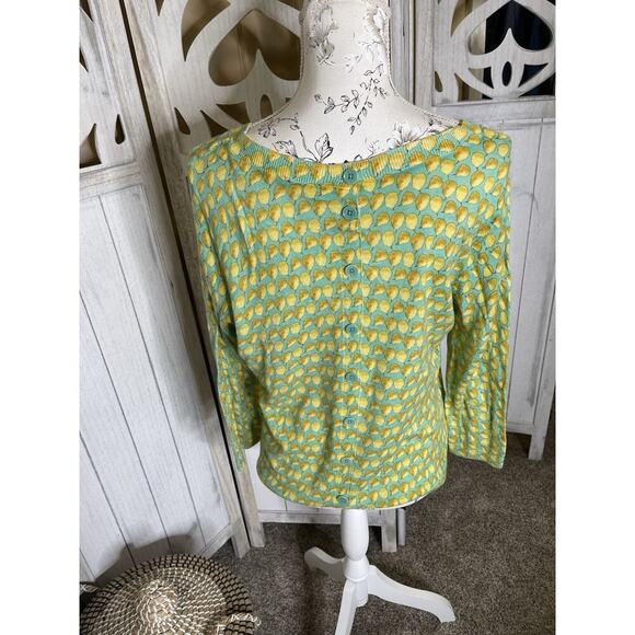 Talbots Sweater Womens Size Green Yellow Pears Whimsy Stretch Career Sz Large - Picture 2 of 6